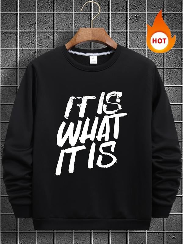 Men's Letter Print Round Neck Sweatshirt, Regular Fit Casual Long Sleeve Crew Neck Pullover for Fall & Winter, Men's...
