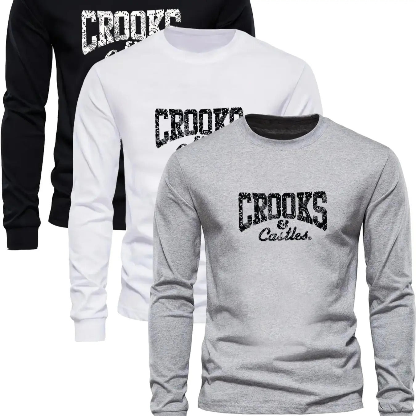 Men's Letter Print Round Neck Sweatshirt, Regular Fit Casual Long Sleeve Crew Neck Pullover for Fall & Winter, Men's...