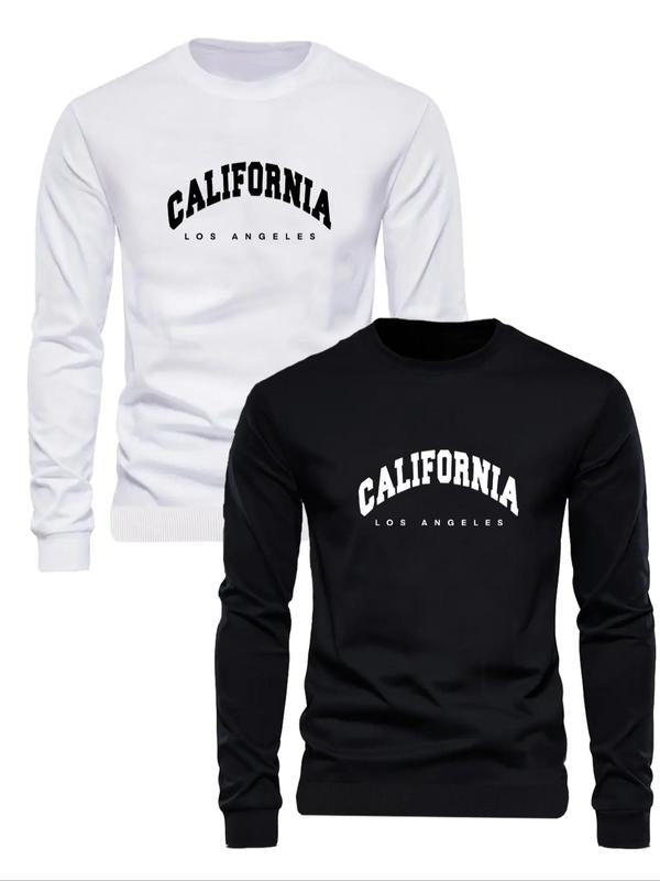Men's Letter Print Round Neck Sweatshirt, Regular Fit Casual Long Sleeve Crew Neck Pullover for Fall & Winter, Men's...