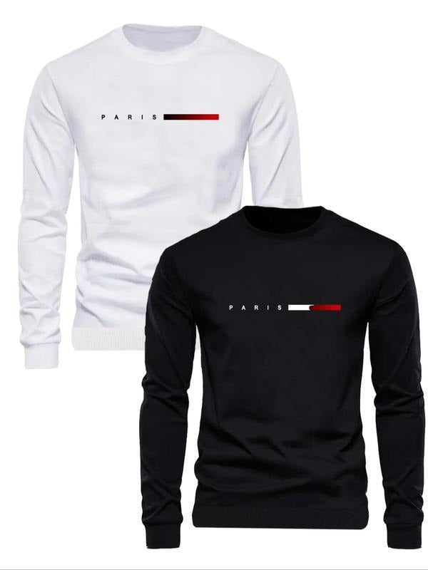 Men's Letter Print Round Neck Sweatshirt, Regular Fit Casual Long Sleeve Crew Neck Pullover for Fall & Winter, Men's...