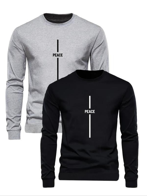 Men's Letter Print Round Neck Sweatshirt, Regular Fit Casual Long Sleeve Crew Neck Pullover for Fall & Winter, Men's...
