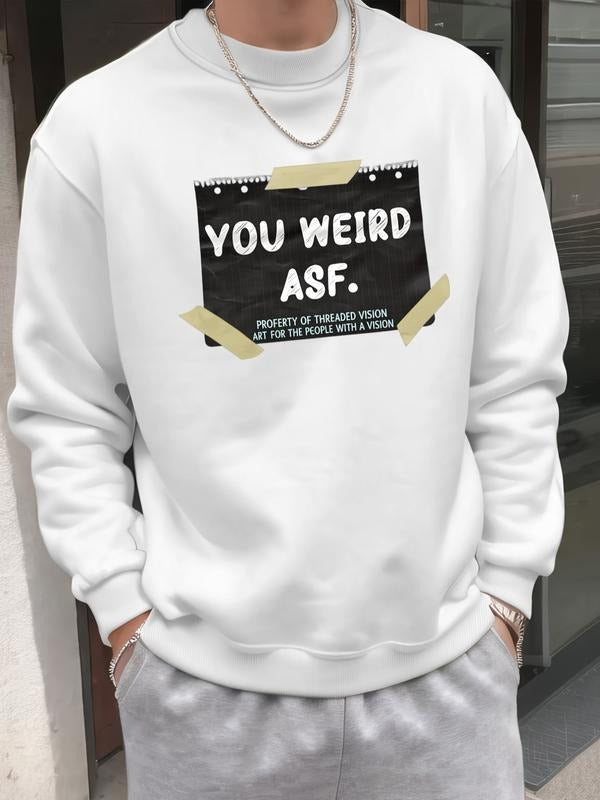 Men's Letter Print Round Neck Sweatshirt, Regular Fit Casual Long Sleeve Crew Neck Pullover for Winter, Fashion Men's Top...