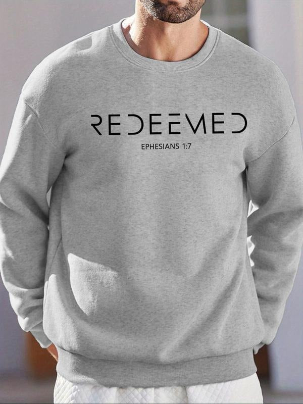 Men's Letter Print Round Neck Sweatshirt, Regular Fit Casual Long Sleeve Crew Neck Pullover for Winter, Fashion Men's Top...