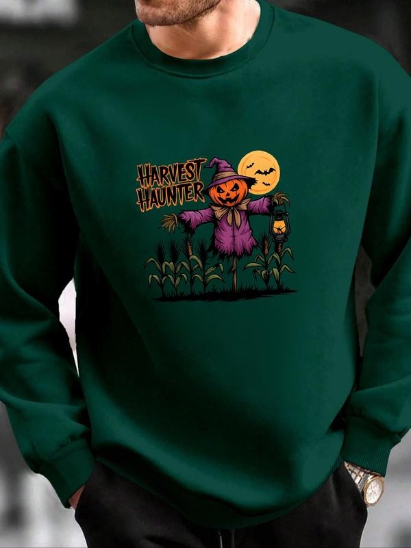 Men's Letter Print Round Neck Sweatshirt, Regular Fit Casual Long Sleeve Crew Neck Pullover for Winter, Fashion Men's Top...