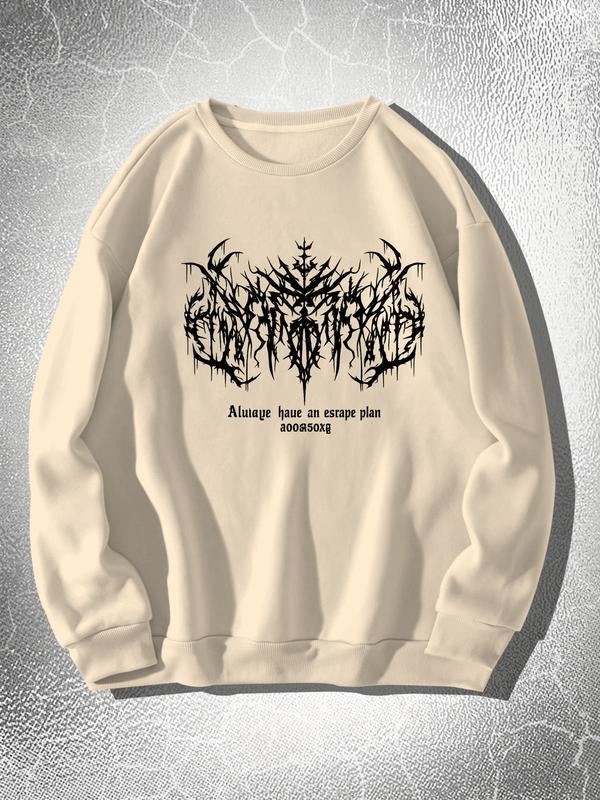 Men's Letter Print Round Neck Sweatshirt, Regular Fit Casual Long Sleeve Crew Neck Pullover for Winter, Fashion Men's Top...