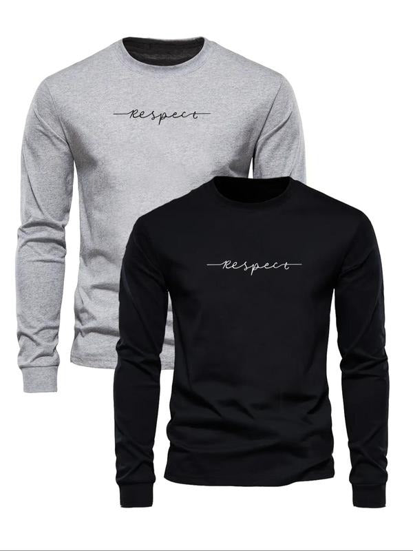 Men's Letter Print Round Neck Sweatshirt, Regular Fit Casual Long Sleeve Pullover for Fall & Winter, Men's Clothes for...