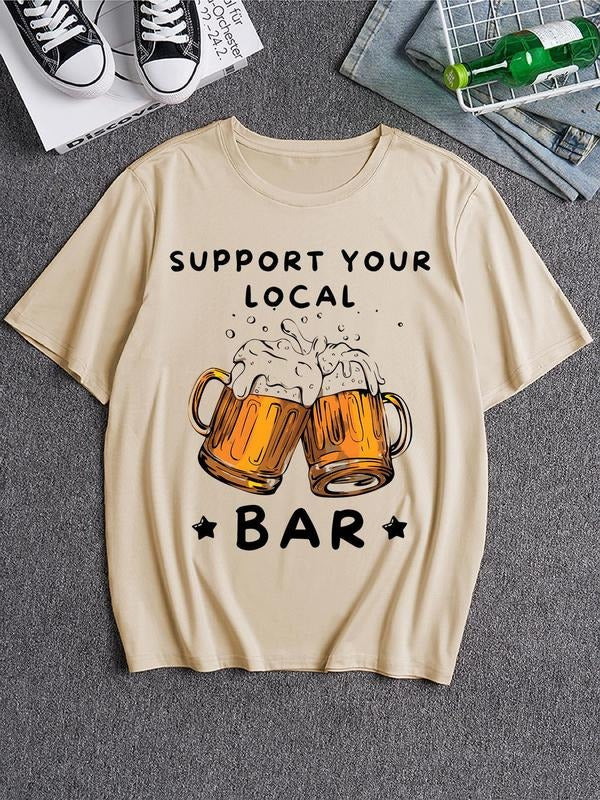 Men's Letter Print Round Neck Tee, Casual Short Sleeve Crew Neck T-shirt for Summer, Fashion Men's Top for Daily Wear...