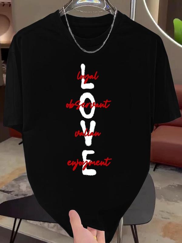Men's Letter Print Round Neck Tee, Casual Short Sleeve Crew Neck T-shirt for Summer, Fashion Men's Top for Daily Wear...