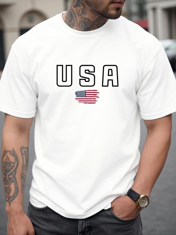 Men's Letter Print Round Neck Tee, Casual Short Sleeve Crew Neck T-shirt for Summer, Fashion Men's Top for Daily Wear...