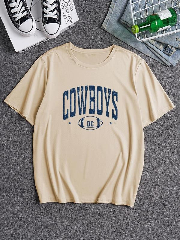 Men's Letter Print Round Neck Tee, Casual Sporty Short Sleeve T-shirt for Summer, Men's Top for Daily Wear Hoodie, Sweatshirt