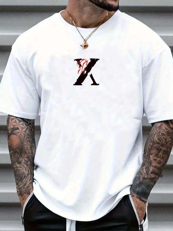 Men's Letter Print Round Neck Tee, Loose Casual Fashion Short Sleeve T-shirt for Summer, Men's Top for Daily Wear Hoodie,...