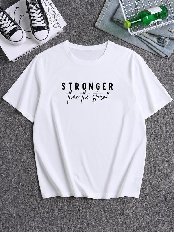 Men's Letter Print Round Neck Tee, Loose Casual Short Sleeve Crew Neck T-Shirt for Summer, Fashion Men's Top for Daily...