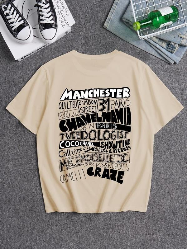 Men's Letter Print Round Neck Tee, Loose Casual Short Sleeve T-shirt for Summer, Men's Top for Daily Wear style 03...