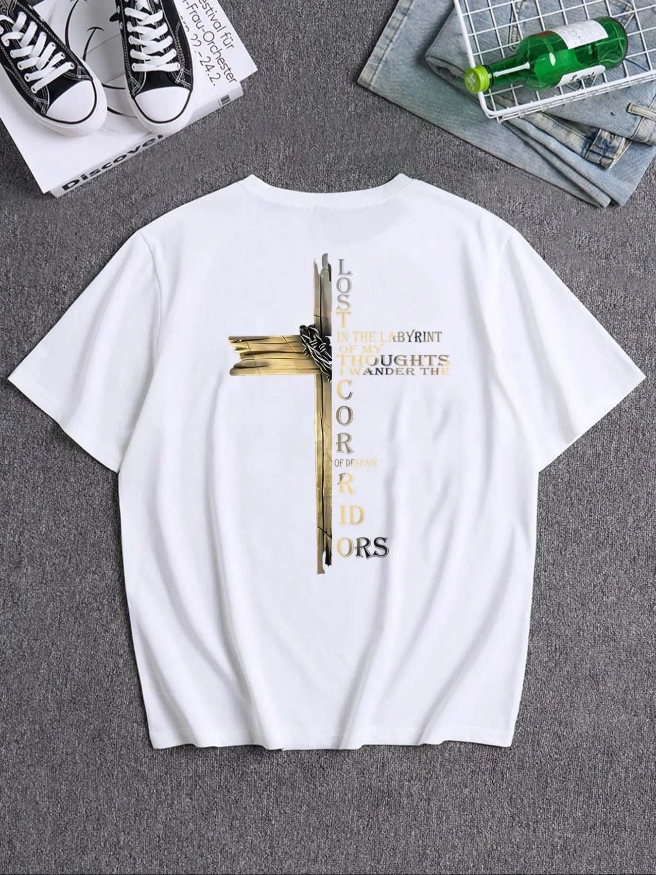Men's Letter Print Round Neck Tee, Loose Casual Short Sleeve T-shirt for Summer, Men's Top for Daily Wear style 04...