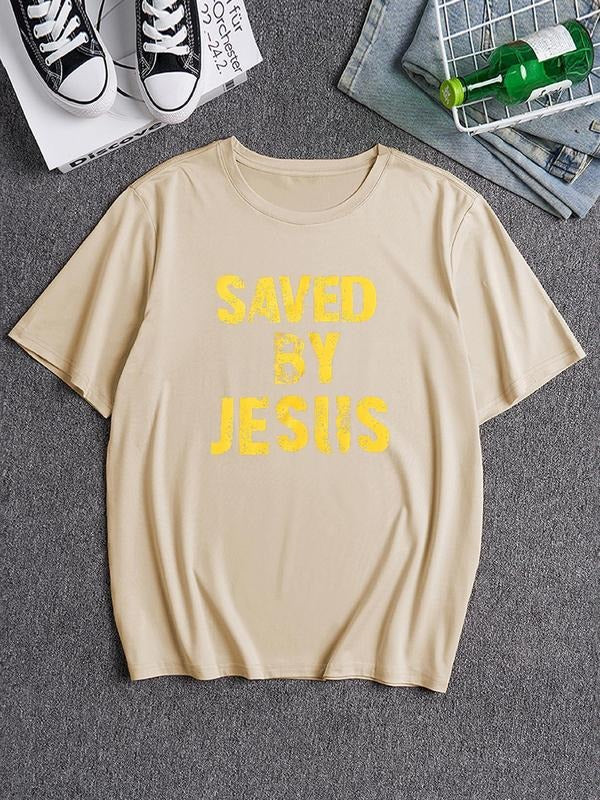Men's Letter Print Round Neck Tee, Loose Casual Street Short Sleeve T-Shirt for Summer, Men's Top for Daily Wear Hoodie,...