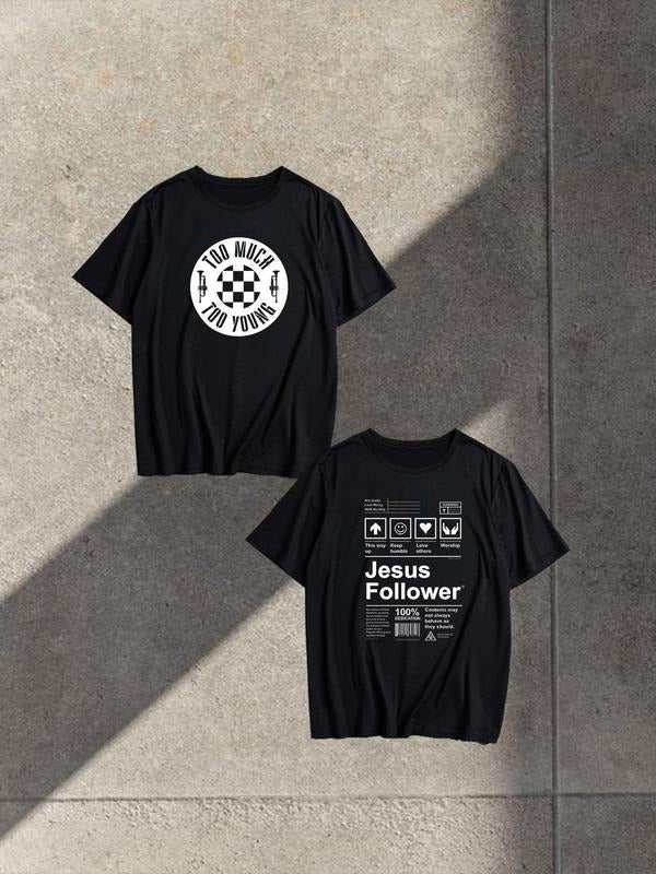 Men's Letter Print Round Neck Tee, Loose Casual Street Short Sleeve T-shirt for Summer, Men's Top for Daily Wear style 02...