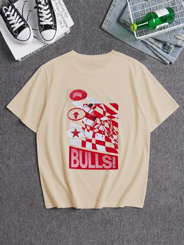 Men's Letter Print Round Neck Tee, Loose Street Fashion Short Sleeve T-shirt for Daily Wear, Men's Summer Clothes Hoodie,...