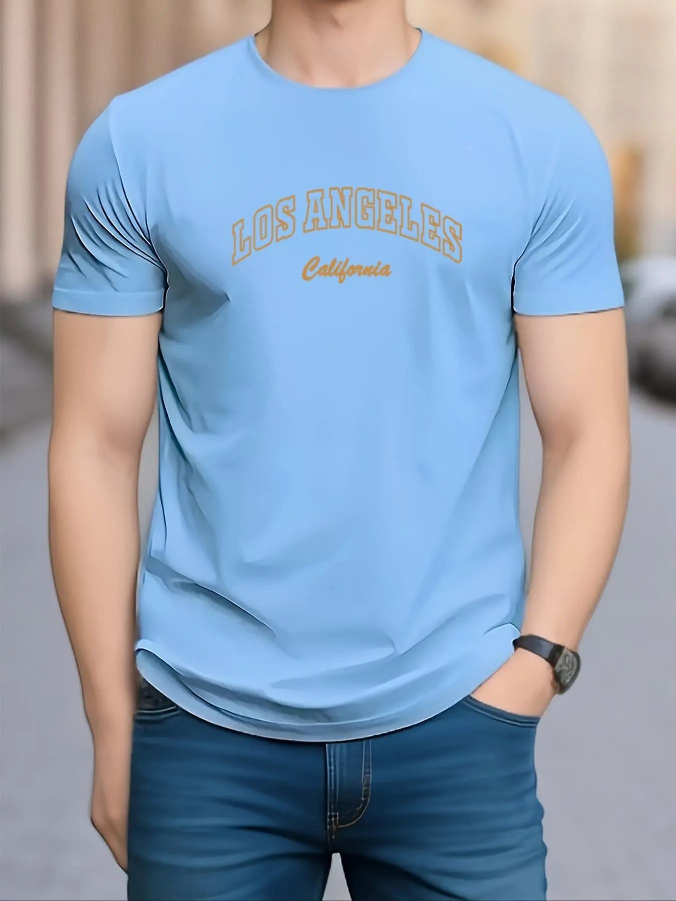 Men's Letter Print Round Neck Tee, Regular Fit Casual Crew Neck Short Sleeve T-shirt, Men's Top for Summer Daily Wear...