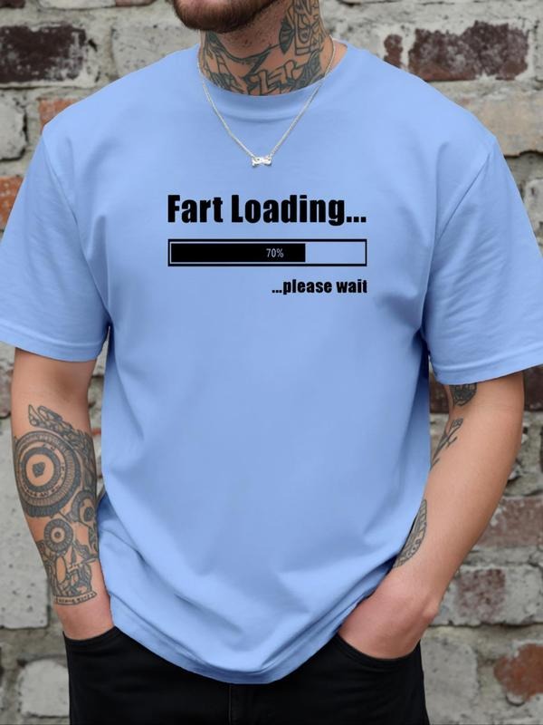 Men's Letter Print Round Neck Tee, Regular Fit Casual Fart Loading Short Sleeve T-Shirt for Daily Wear, Men's Top for All...