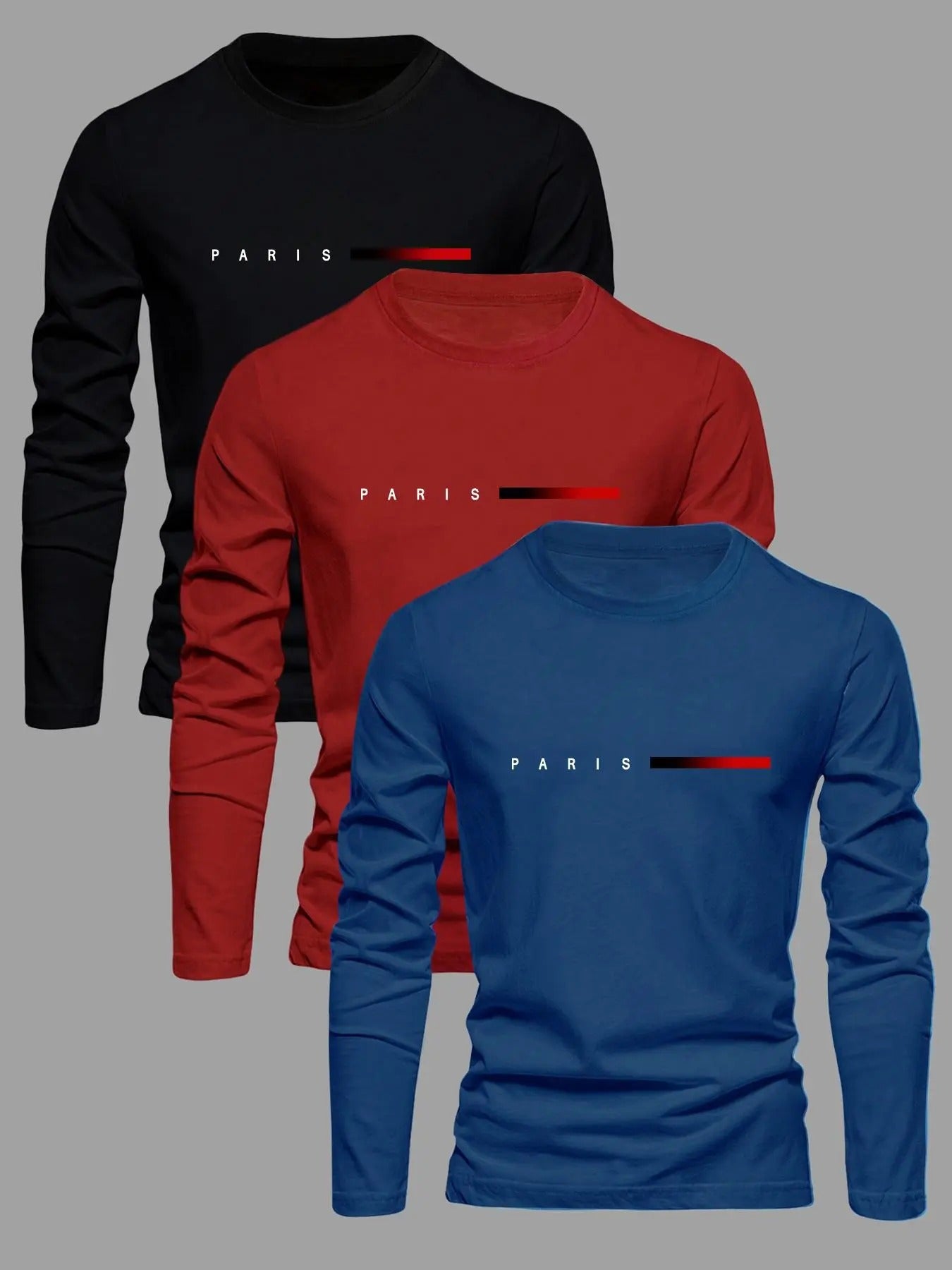 Men's Letter Print Round Neck Tee, Regular Fit Casual Long Sleeve Crew Neck T-shirt for Spring & Fall, Fashion Men's Top...
