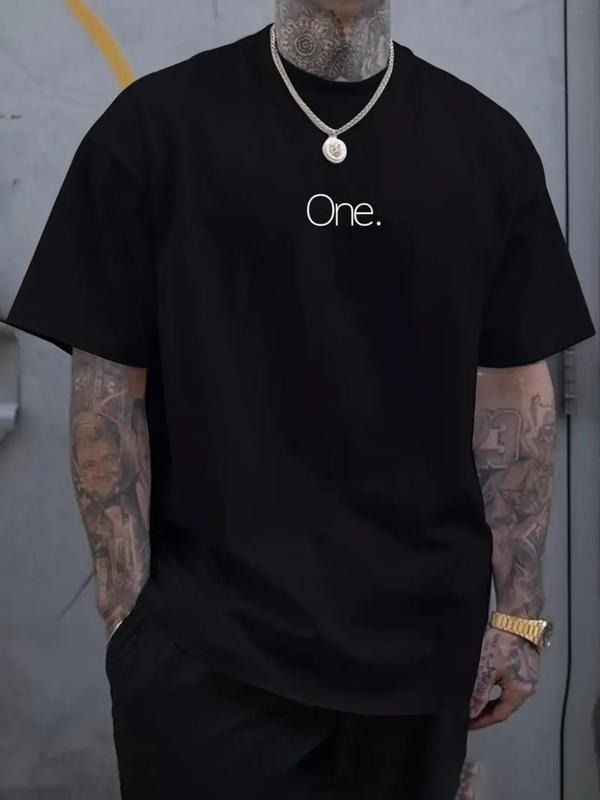 Men's Letter Print Round Neck Tee, Regular Fit Casual Short Sleeve Crew Neck T-Shirt for Daily Wear, Fashion Men's Top...