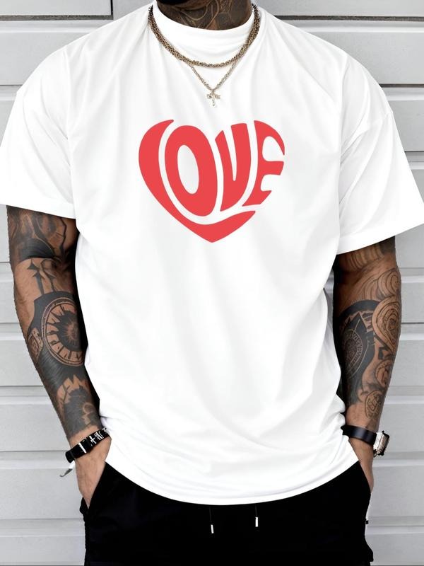 Men's Letter Print Round Neck Tee, Regular Fit Casual Short Sleeve Crew Neck T-Shirt for Daily Wear, Fashion Men's Top...