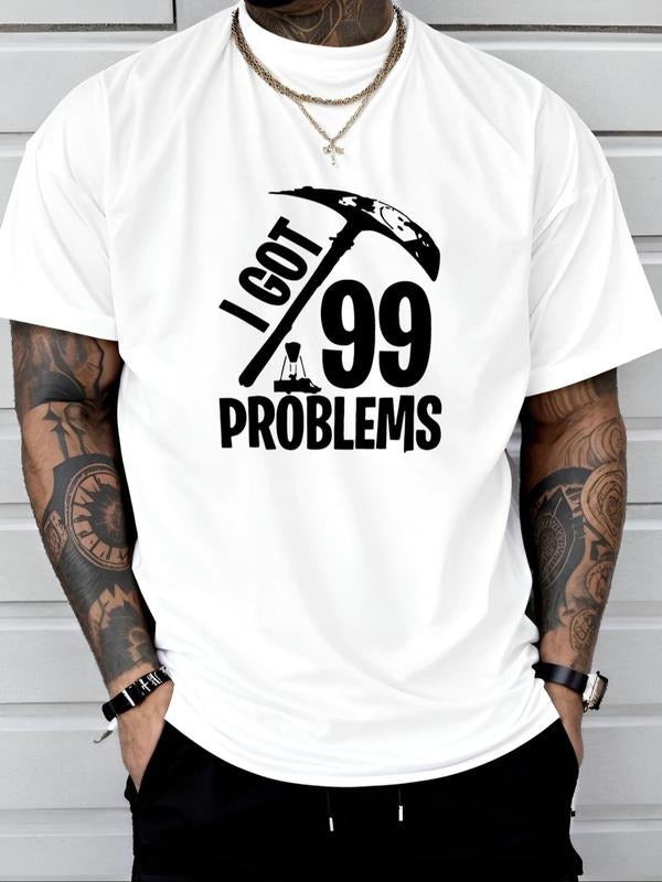 Men's Letter Print Round Neck Tee, Regular Fit Casual Short Sleeve Crew Neck T-Shirt for Daily Wear, Men's Top for All...