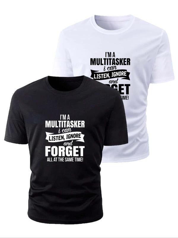 Men's Letter Print Round Neck Tee, Regular Fit Casual Short Sleeve Crew Neck T-Shirt for Daily Wear, Men's Top for All...