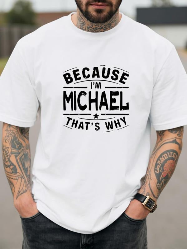 Men's Letter Print Round Neck Tee, Regular Fit Casual Short Sleeve Crew Neck T-Shirt for Daily Wear, Men's Top for All...