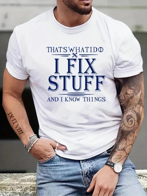 Men's Letter Print Round Neck Tee, Regular Fit Casual Short Sleeve Crew Neck T-Shirt for Daily Wear, Men's Top for All...