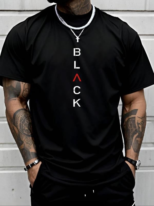 Men's Letter Print Round Neck Tee, Regular Fit Casual Short Sleeve Crew Neck T-Shirt for Daily Wear, Men's Top for All...