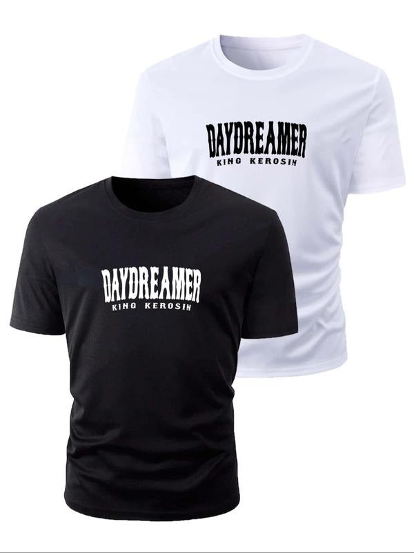 Men's Letter Print Round Neck Tee, Regular Fit Casual Short Sleeve Crew Neck T-Shirt for Daily Wear, Men's Top for All...