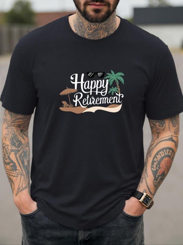 Men's Letter Print Round Neck Tee, Regular Fit Casual Short Sleeve Crew Neck T-Shirt for Daily Wear, Men's Top for All...