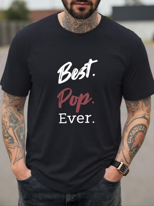 Men's Letter Print Round Neck Tee, Regular Fit Casual Short Sleeve Crew Neck T-Shirt for Daily Wear, Men's Top for All...