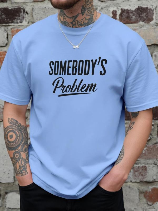 Men's Letter Print Round Neck Tee, Regular Fit Casual Short Sleeve Crew Neck T-Shirt for Daily Wear, Men's Top for All...