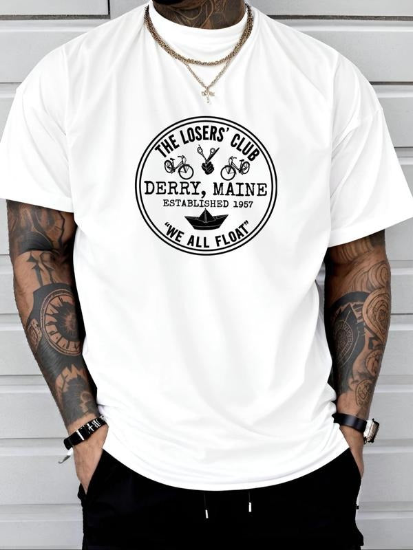 Men's Letter Print Round Neck Tee, Regular Fit Casual Short Sleeve Crew Neck T-Shirt for Daily Wear, Men's Top for All...