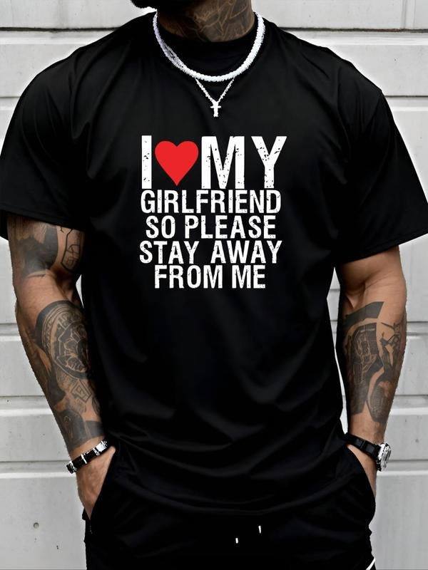 Men's Letter Print Round Neck Tee, Regular Fit Casual Short Sleeve Crew Neck T-Shirt for Daily Wear, Men's Top for All...
