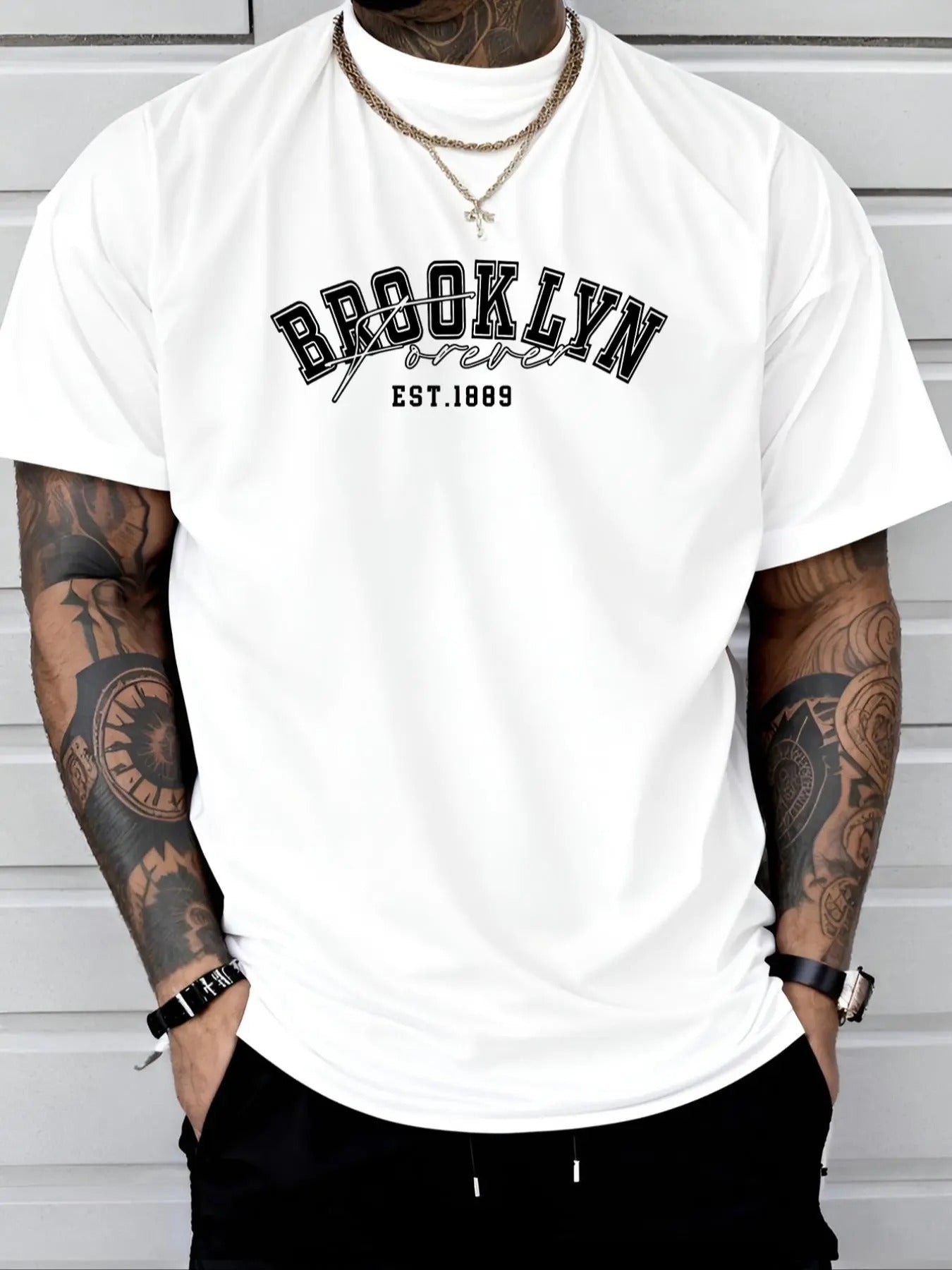 Men's Letter Print Round Neck Tee, Regular Fit Casual Short Sleeve Crew Neck T-Shirt for Daily Wear, Men's Top for All...
