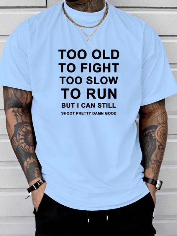 Men's Letter Print Round Neck Tee, Regular Fit Casual Short Sleeve Crew Neck T-Shirt for Daily Wear, Men's Top for All...