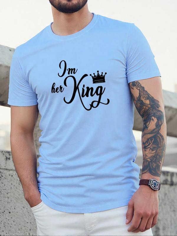 Men's Letter Print Round Neck Tee, Regular Fit Casual Short Sleeve Crew Neck T-Shirt for Daily Wear, Men's Top for All...