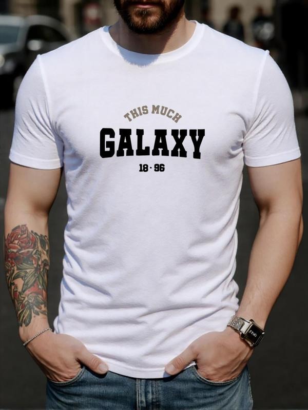 Men's Letter Print Round Neck Tee, Regular Fit Casual Short Sleeve Crew Neck T-Shirt for Daily Wear, Men's Top for All...