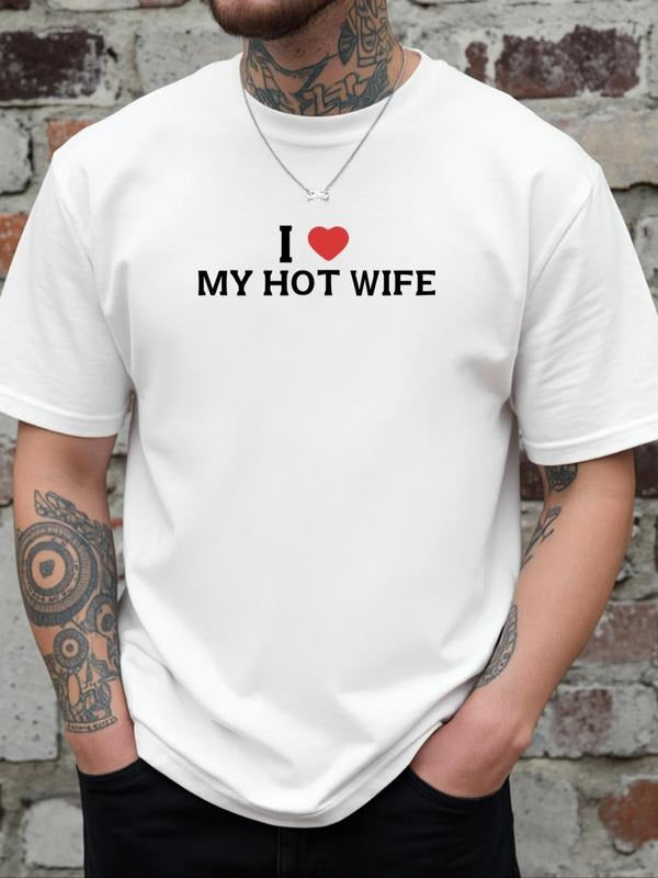 Men's Letter Print Round Neck Tee, Regular Fit Casual Short Sleeve Crew Neck T-Shirt for Daily Wear, Men's Top for All...