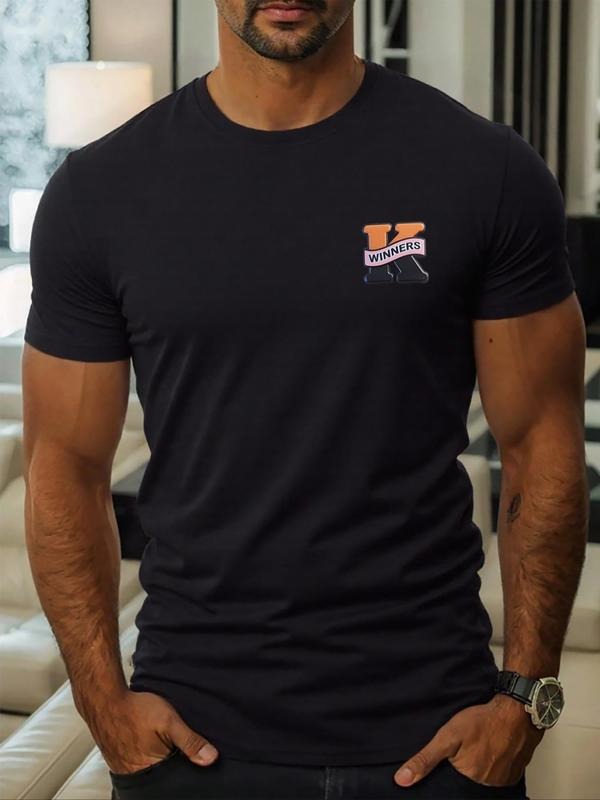 Men's Letter Print Round Neck Tee, Regular Fit Casual Short Sleeve Crew Neck T-Shirt for Daily Wear, Men's Top for All...