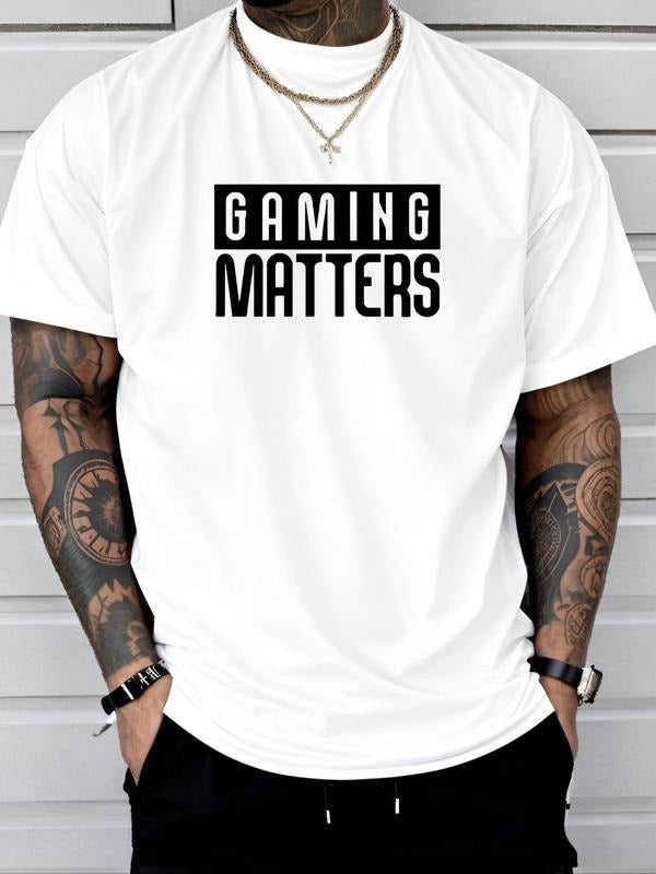 Men's Letter Print Round Neck Tee, Regular Fit Casual Short Sleeve Crew Neck T-Shirt for Daily Wear, Men's Top for All...