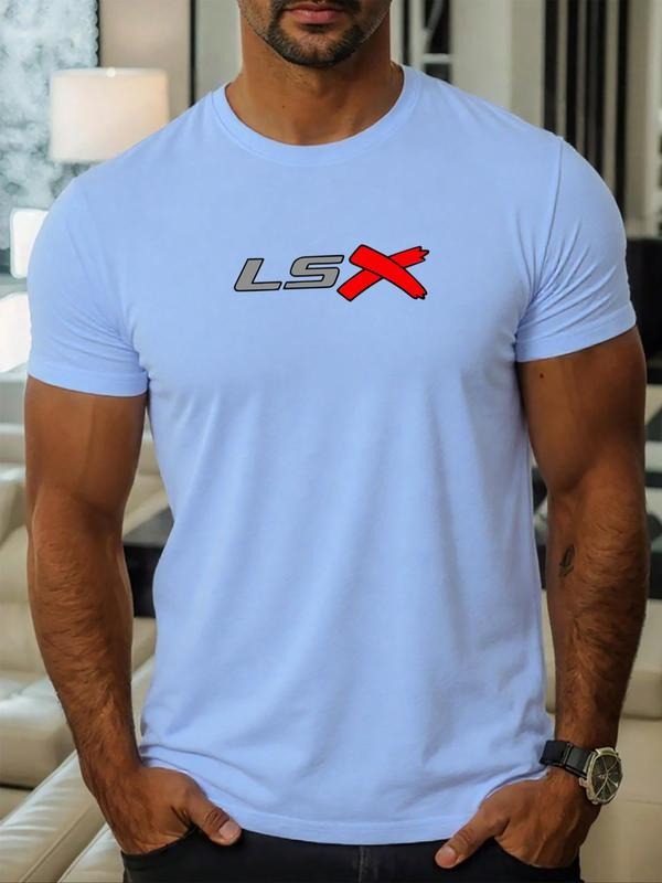 Men's Letter Print Round Neck Tee, Regular Fit Casual Short Sleeve Crew Neck T-Shirt for Daily Wear, Men's Top for All...