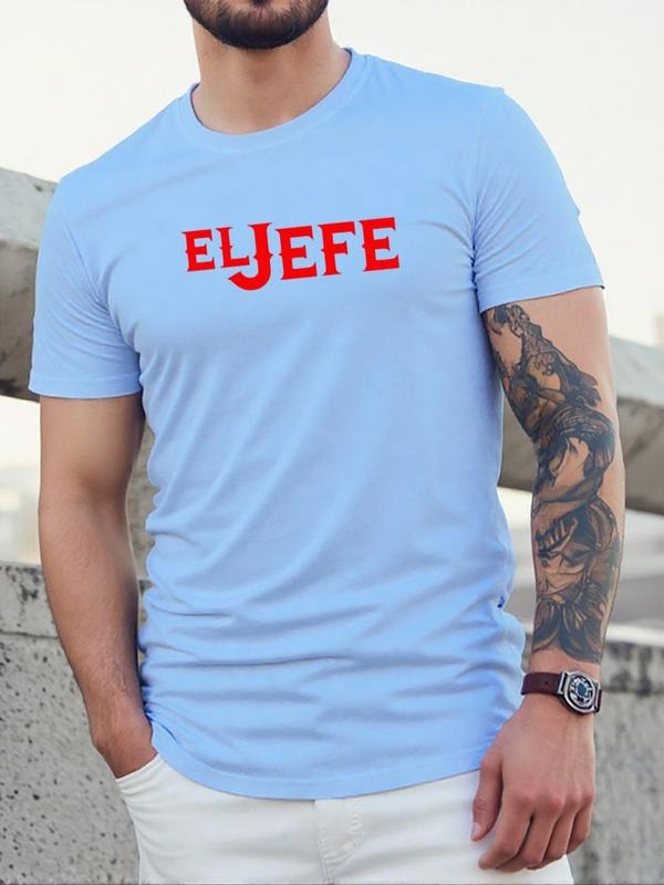 Men's Letter Print Round Neck Tee, Regular Fit Casual Short Sleeve Crew Neck T-Shirt for Daily Wear, Men's Top for All...