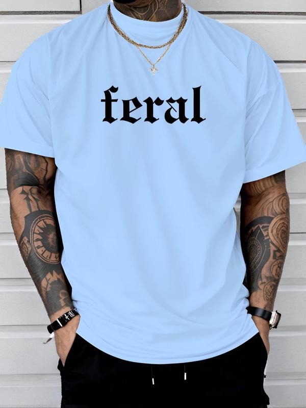 Men's Letter Print Round Neck Tee, Regular Fit Casual Short Sleeve Crew Neck T-Shirt for Daily Wear, Men's Top for All...