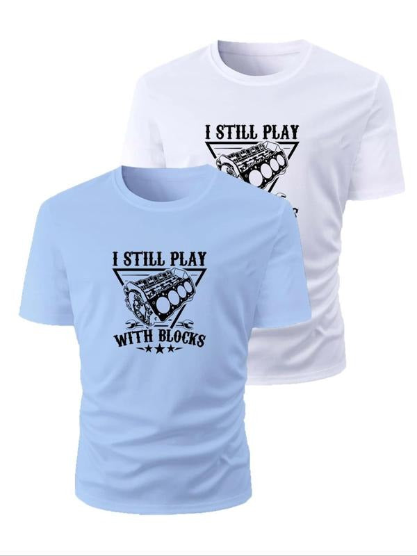 Men's Letter Print Round Neck Tee, Regular Fit Casual Short Sleeve Crew Neck T-Shirt for Daily Wear, Men's Top for Summer...