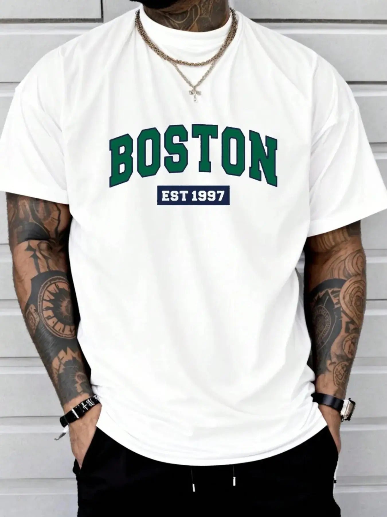 Men's Letter Print Round Neck Tee, Regular Fit Casual Short Sleeve Crew Neck T-Shirt for Summer, Fashion Men's Top for...