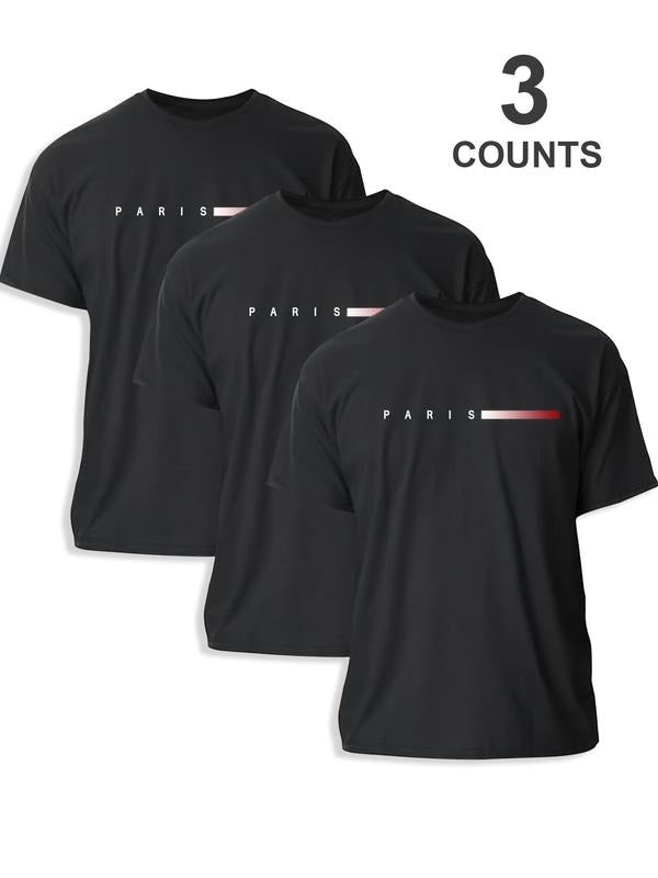 Men's Letter Print Round Neck Tee, Regular Fit Casual Short Sleeve Crew Neck T-Shirt for Summer, Fashion Men's Top for...